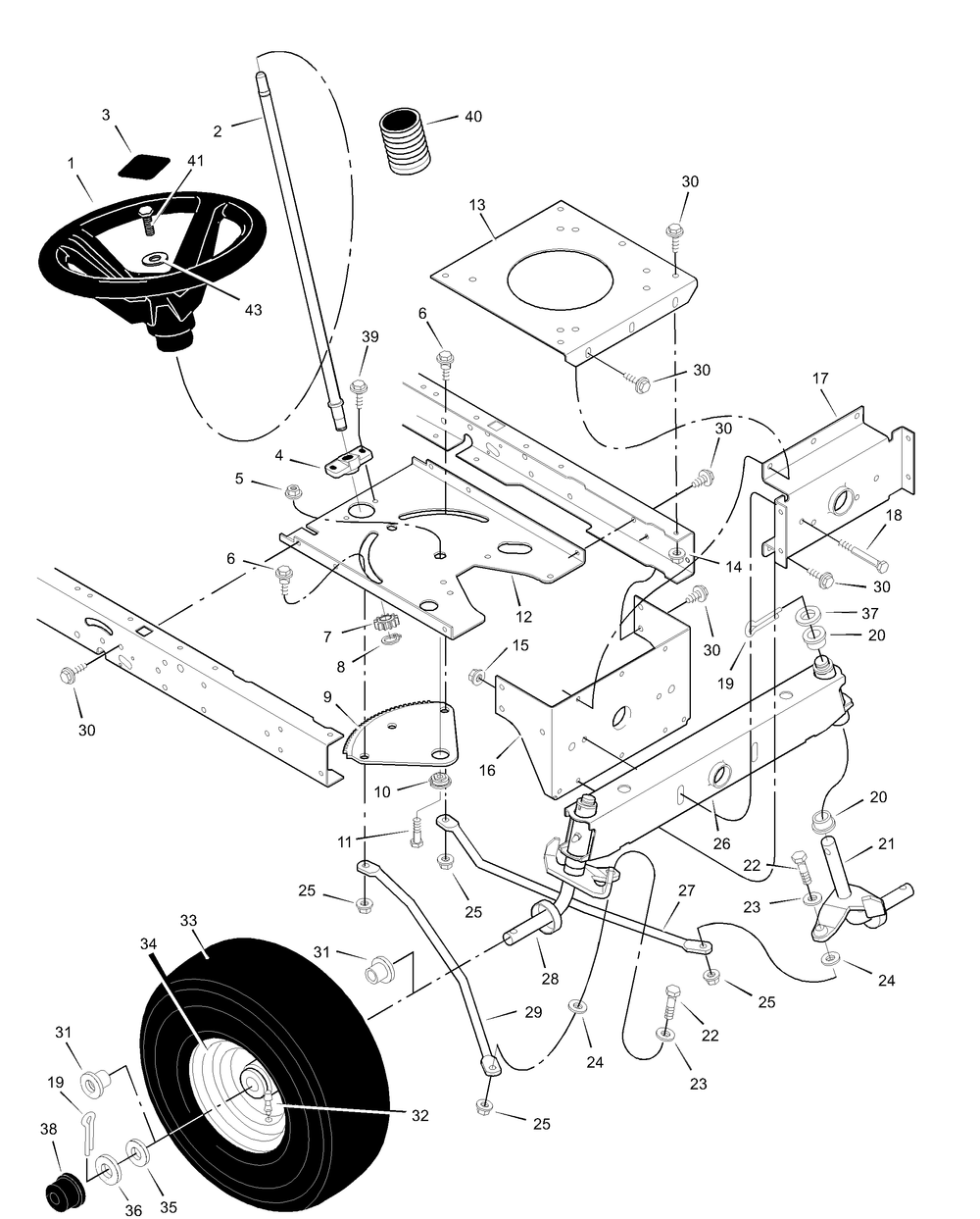 Steering Diagram and Parts List for 425615X30A 2003 Briggs and Stratton Lawn Tractor